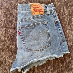 Levi's Light Blue Frayed Hem Jean Shorts